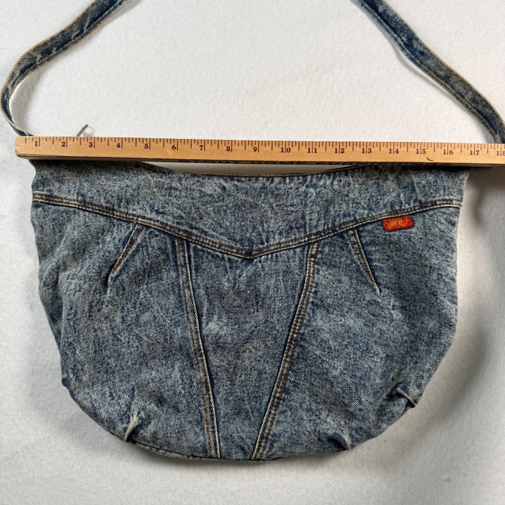 Vintage Mitzi Acid Wash Denim Hobo Shoulder Bag Blue 80s Retro Western Boho - Picture 10 of 12